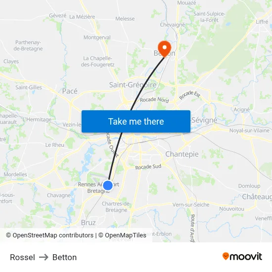 Rossel to Betton map