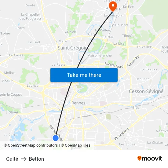 Gaité to Betton map