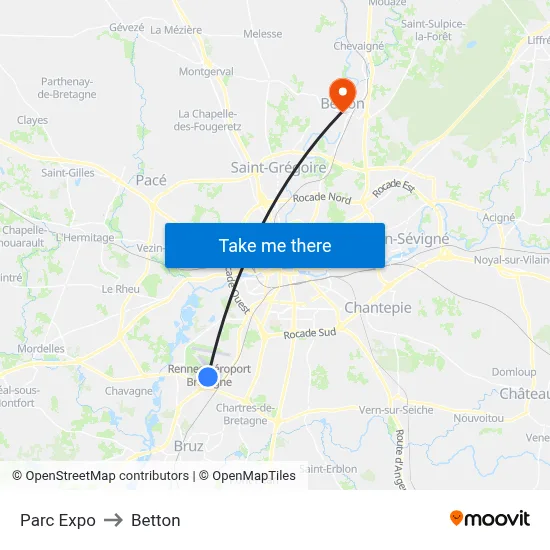 Parc Expo to Betton map