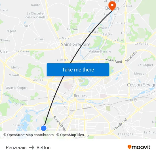 Reuzerais to Betton map