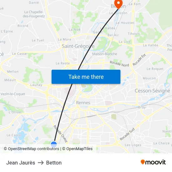 Jean Jaurès to Betton map