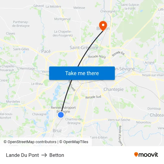 Lande Du Pont to Betton map
