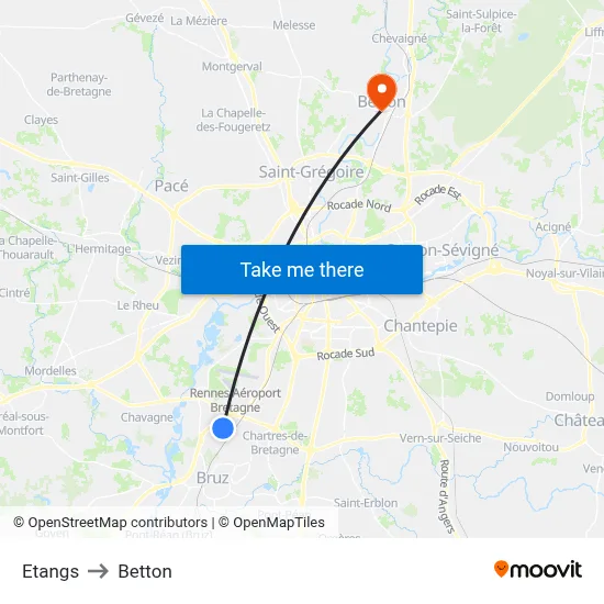 Etangs to Betton map