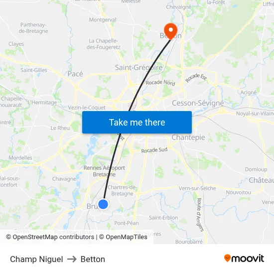 Champ Niguel to Betton map