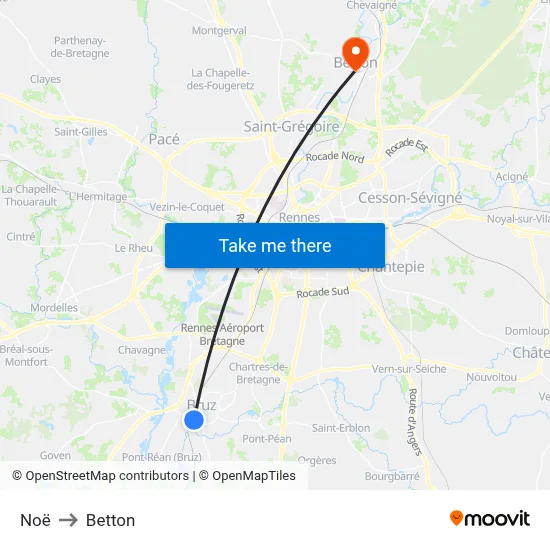 Noë to Betton map