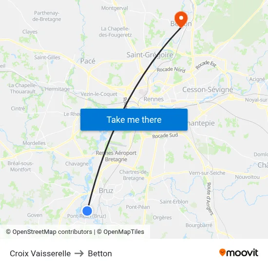 Croix Vaisserelle to Betton map
