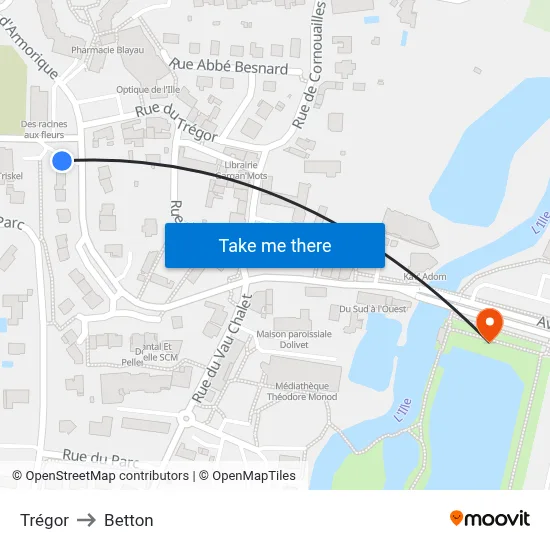 Trégor to Betton map
