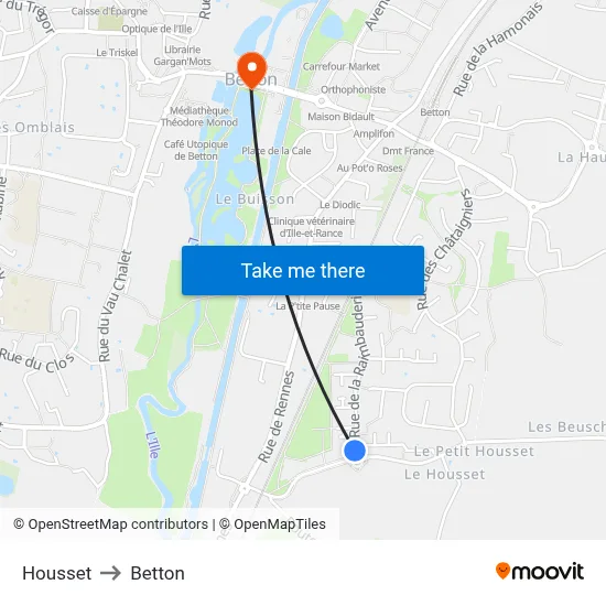 Housset to Betton map