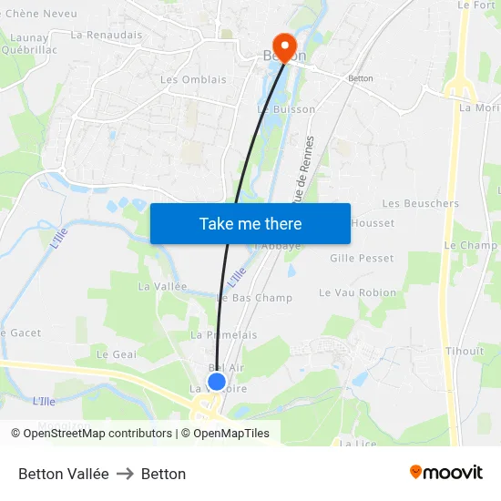 Betton Vallée to Betton map