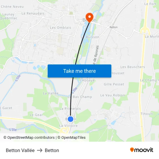 Betton Vallée to Betton map