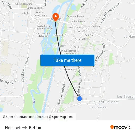 Housset to Betton map