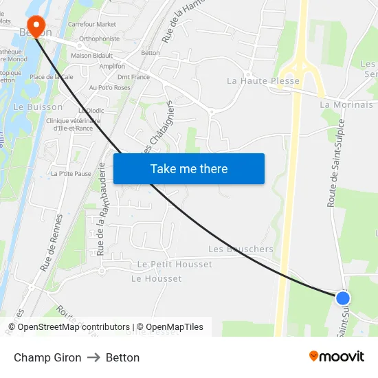 Champ Giron to Betton map