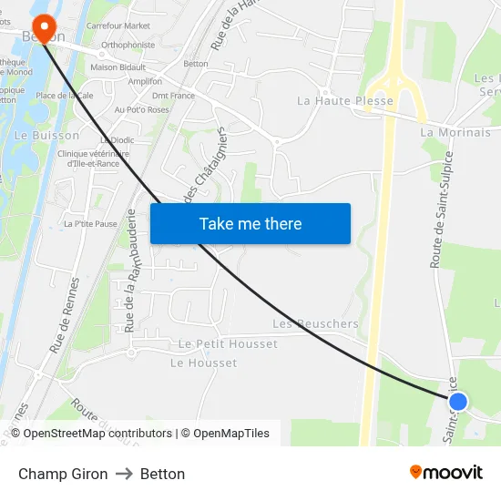 Champ Giron to Betton map