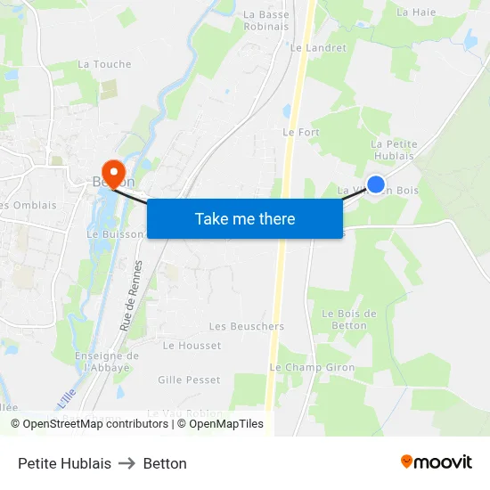 Petite Hublais to Betton map