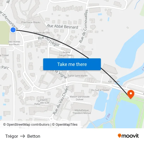 Trégor to Betton map
