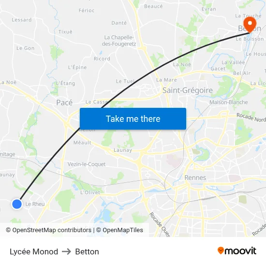 Lycée Monod to Betton map