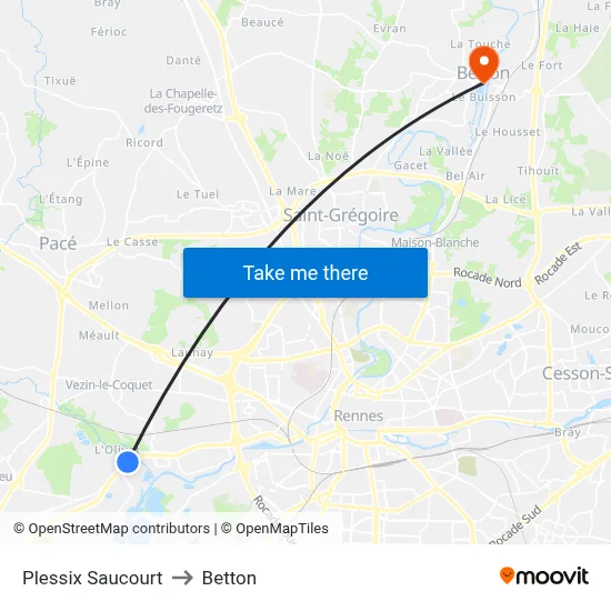 Plessix Saucourt to Betton map