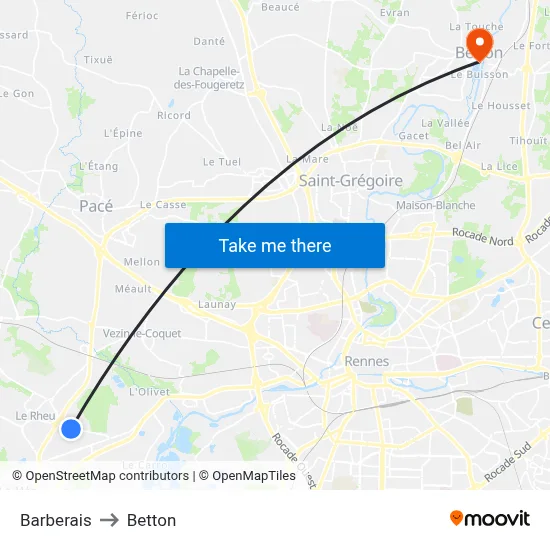 Barberais to Betton map