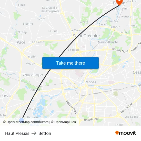 Haut Plessis to Betton map