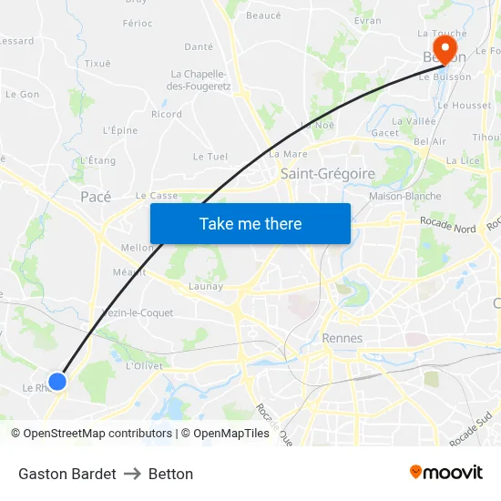 Gaston Bardet to Betton map
