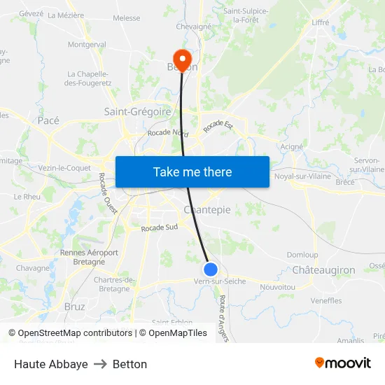Haute Abbaye to Betton map