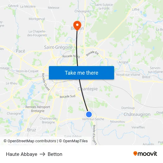 Haute Abbaye to Betton map