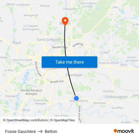 Fosse Gauchère to Betton map