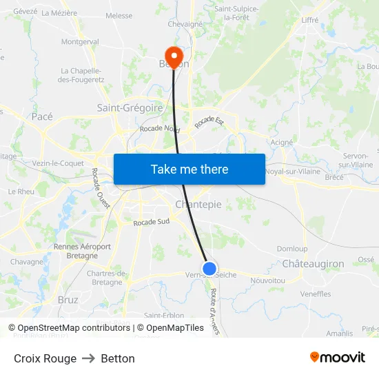 Croix Rouge to Betton map