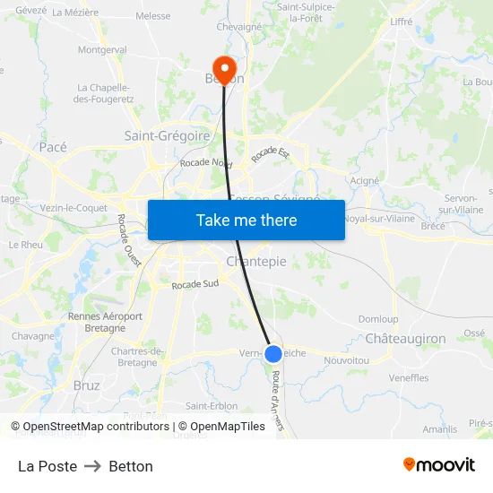 La Poste to Betton map