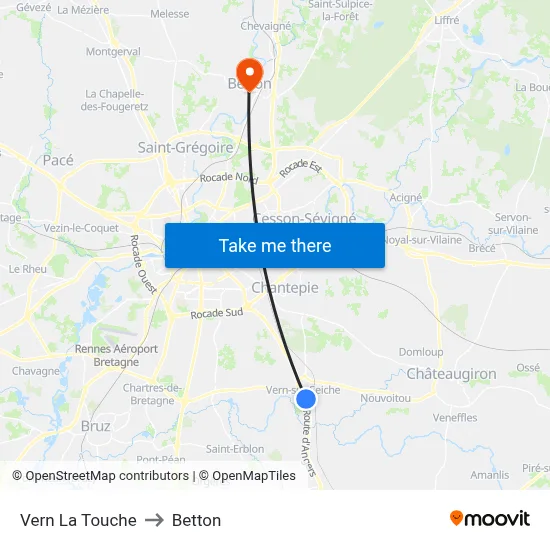 Vern La Touche to Betton map
