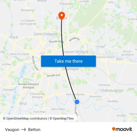 Vaugon to Betton map