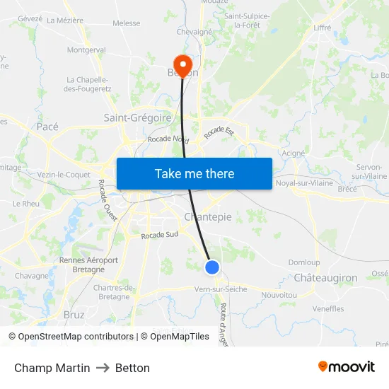 Champ Martin to Betton map