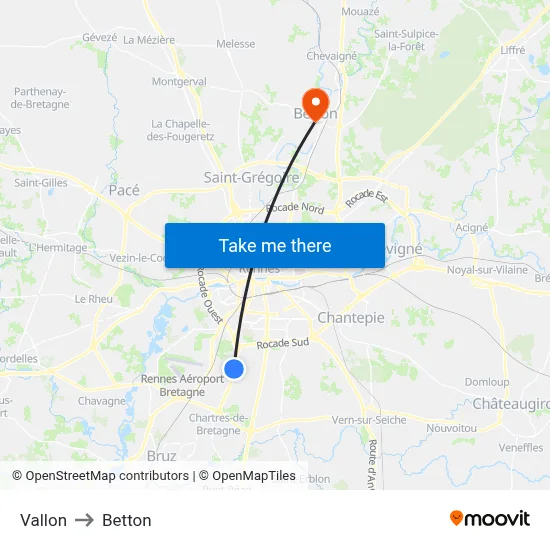 Vallon to Betton map