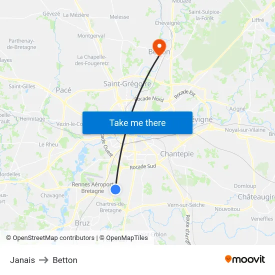 Janais to Betton map