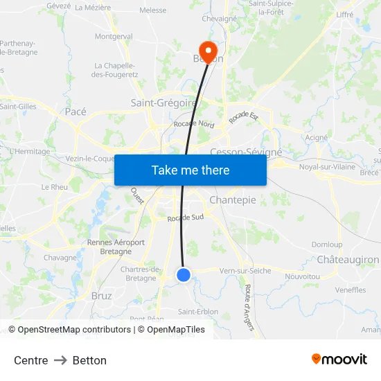 Centre to Betton map