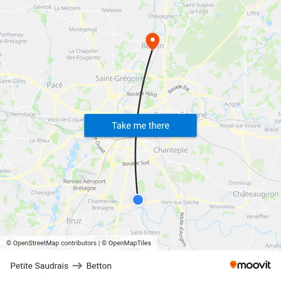 Petite Saudrais to Betton map