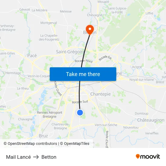 Mail Lancé to Betton map