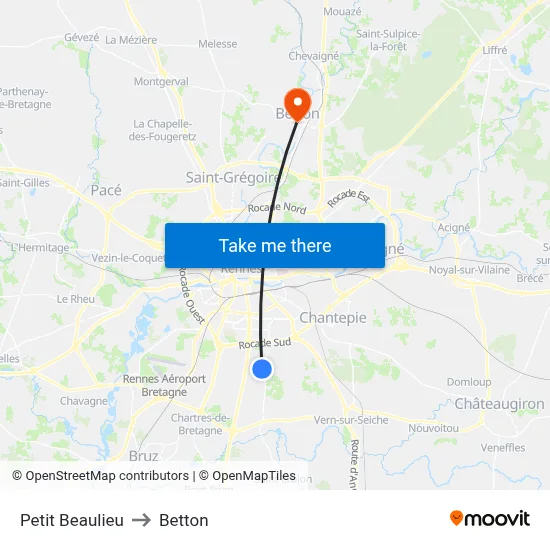 Petit Beaulieu to Betton map