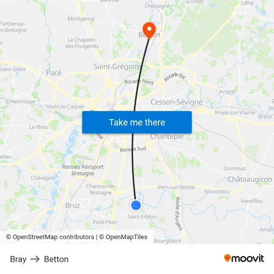 Bray to Betton map
