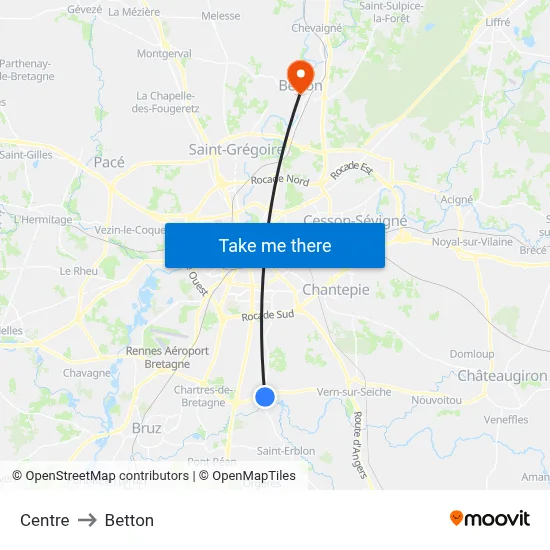 Centre to Betton map