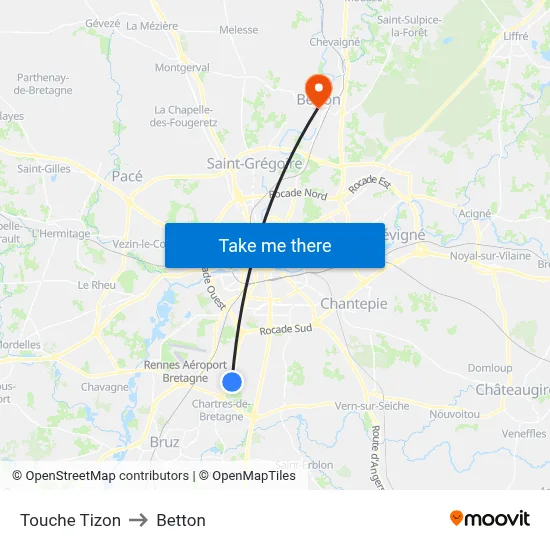 Touche Tizon to Betton map