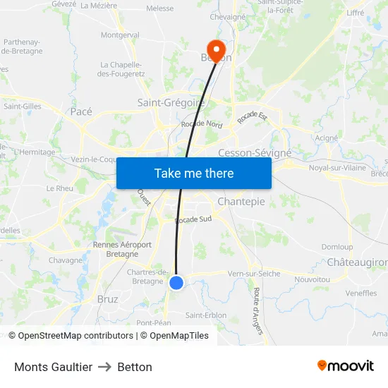 Monts Gaultier to Betton map