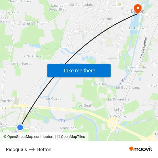 Ricoquais to Betton map