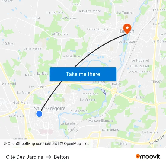 Cité Des Jardins to Betton map
