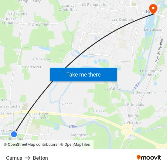 Camus to Betton map