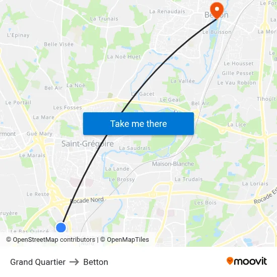 Grand Quartier to Betton map
