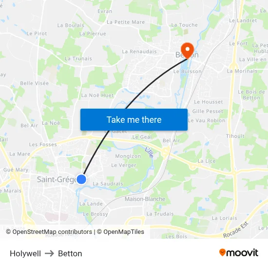 Holywell to Betton map