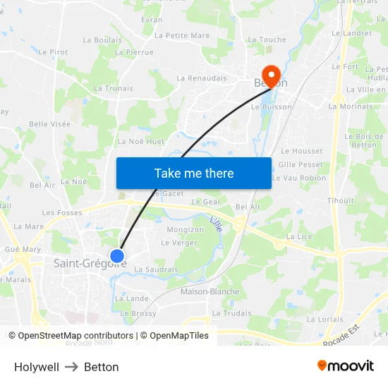 Holywell to Betton map