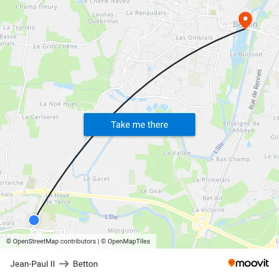 Jean-Paul II to Betton map
