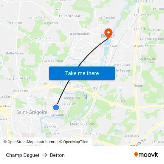 Champ Daguet to Betton map